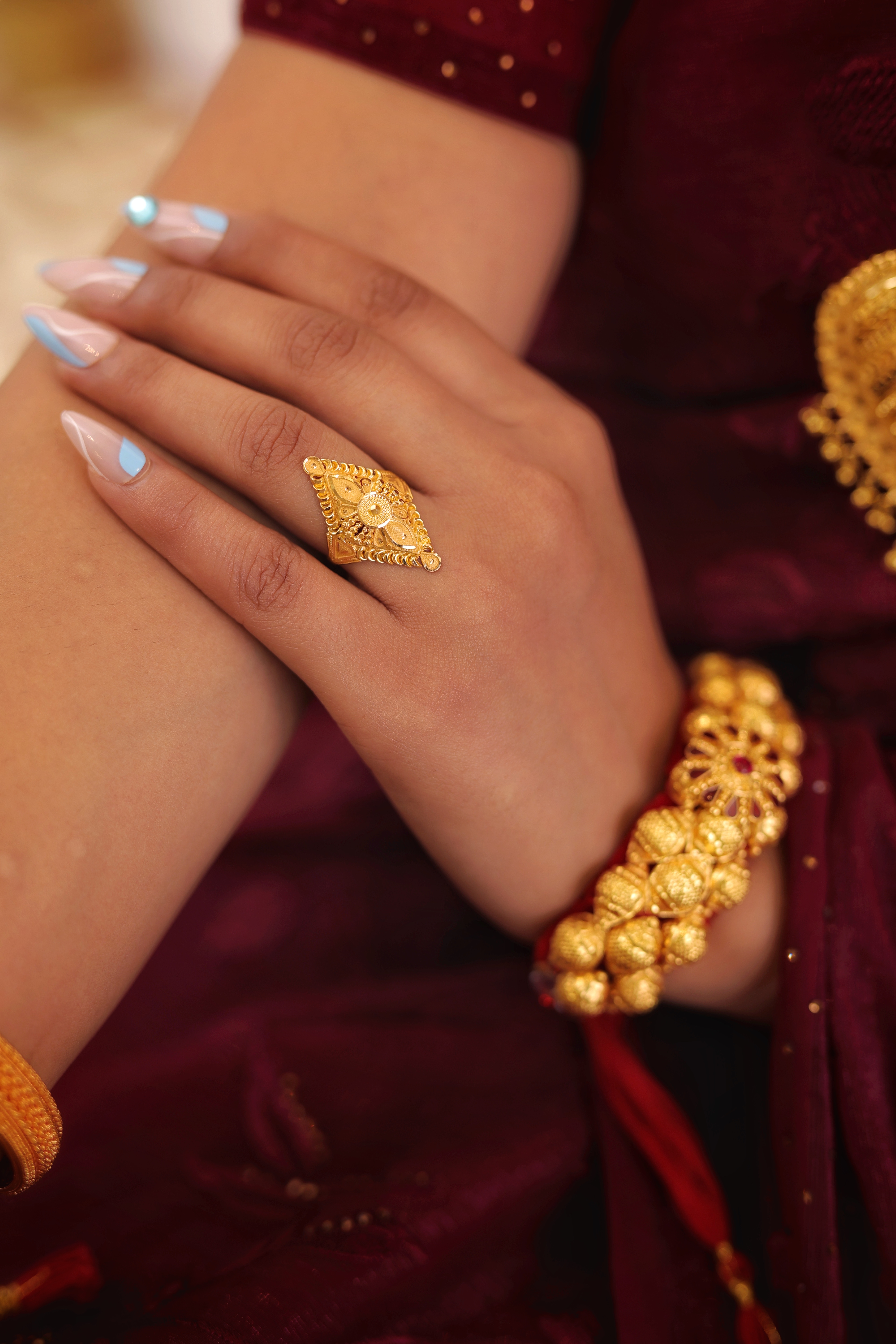 22K Gold Diamond-Shaped Filigree Ladies' Ring | Traditional Kite Design