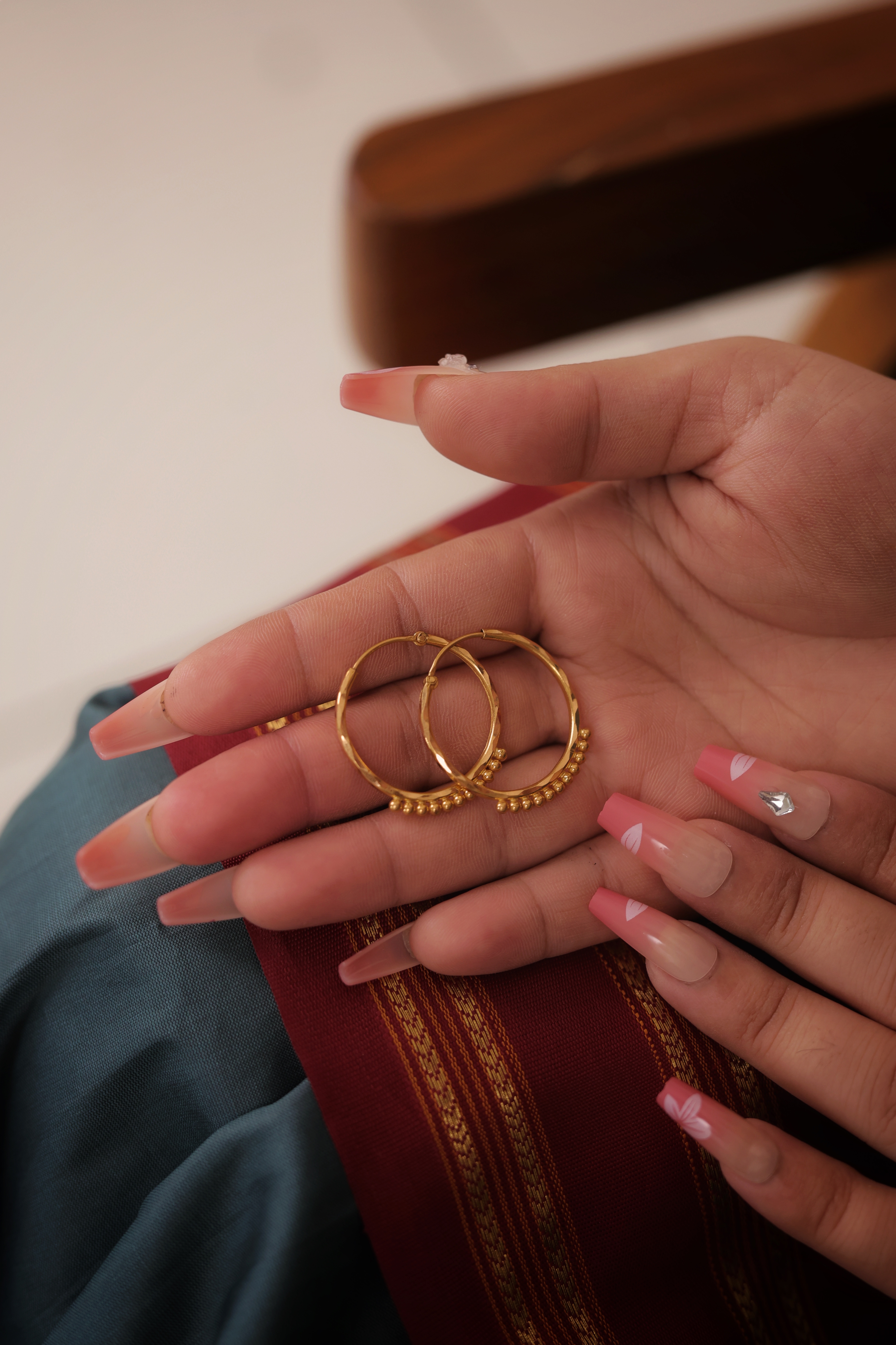 Elegant Gold-Plated Half-Beaded Bali Hoops | Unique Lower-Design Tiny Earrings | Minimalist Daily Wear