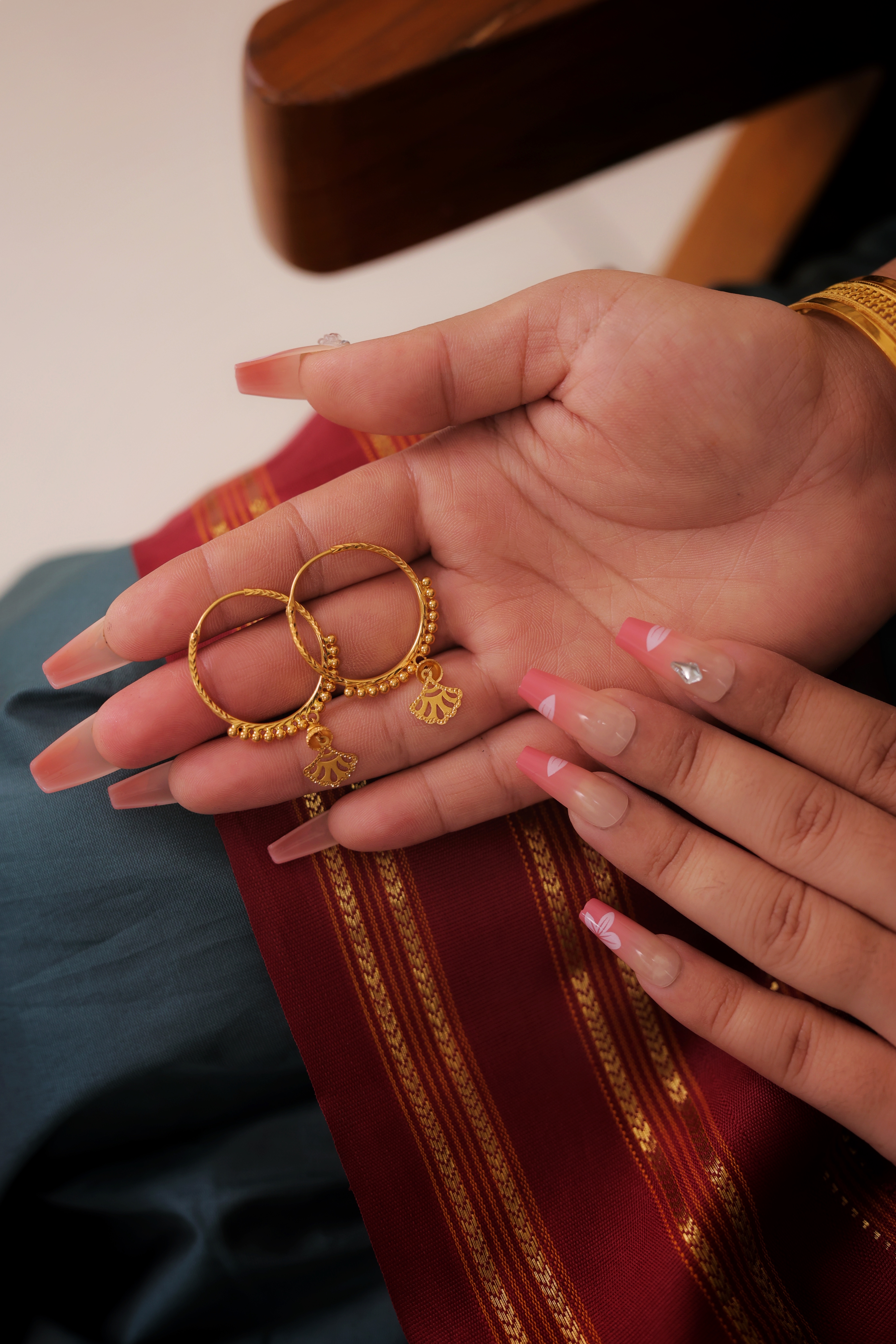 Elegant Gold-Plated Round Motif Drop Bali Hoops | Small Ethnic Charm Earrings | Lightweight Festive Wear