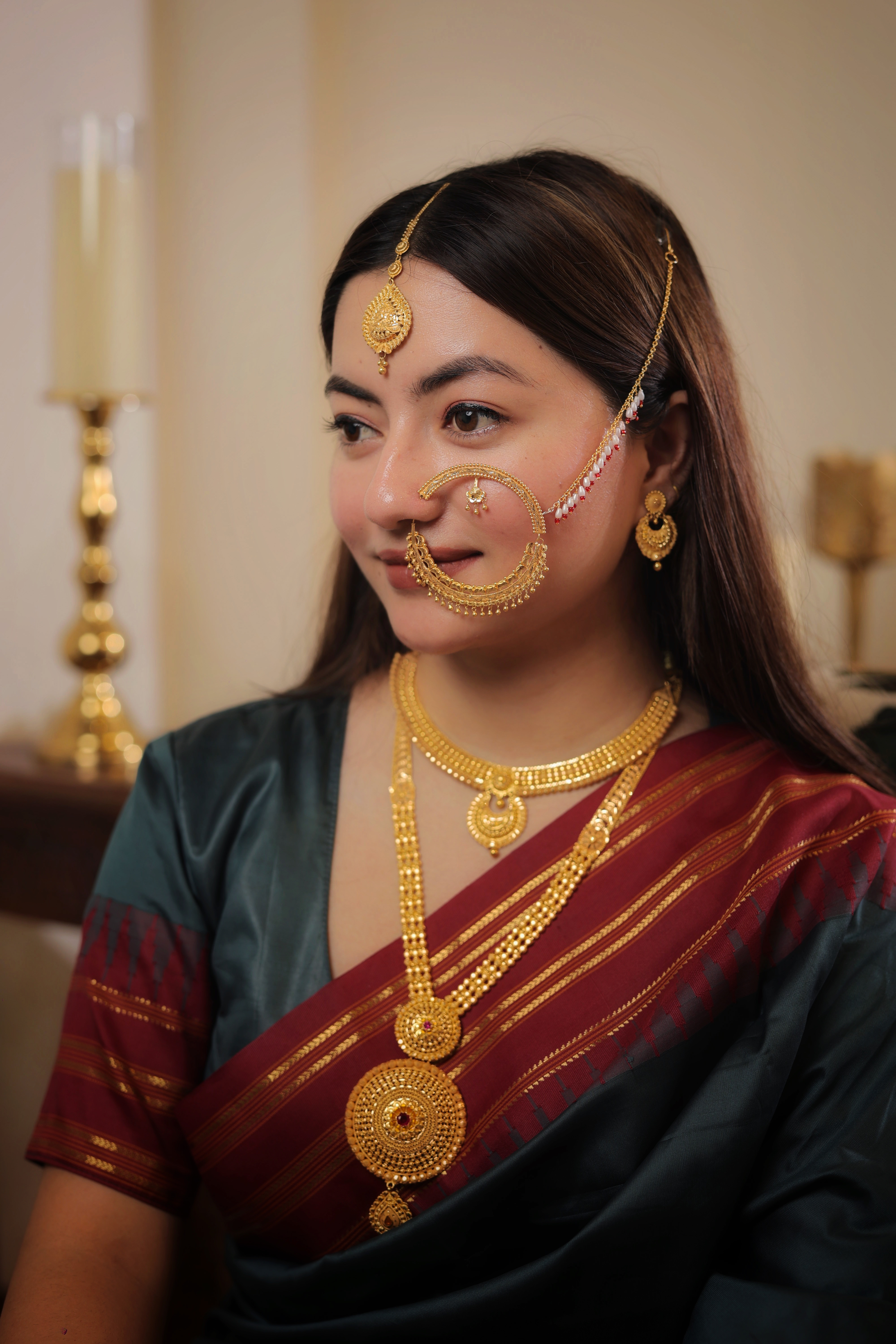Authentic Solid Gold Nath | Large Traditional Motif Panel Nose Ring | Grand Bridal Statement