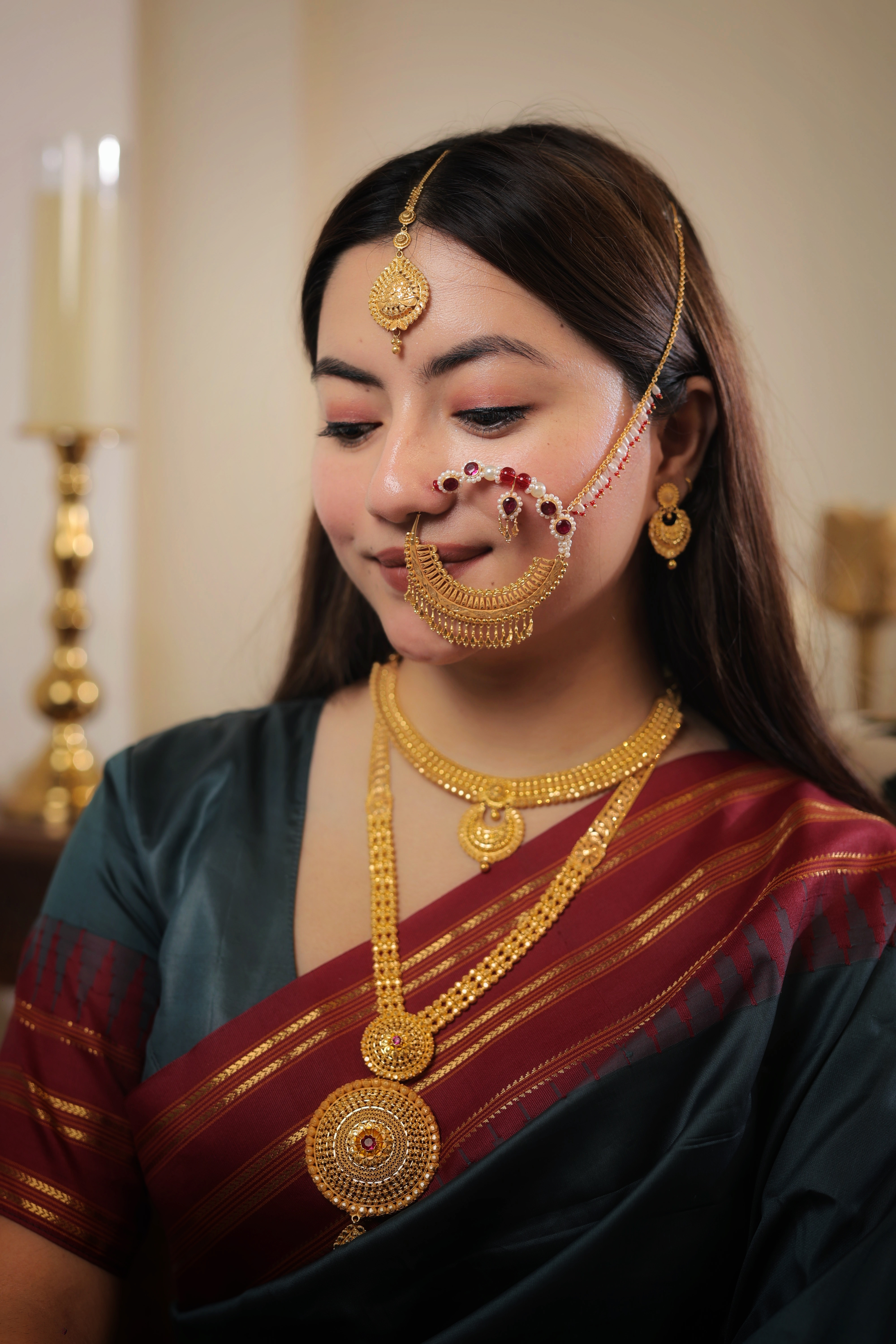 Authentic Solid Gold Nath | Densely Ornate Traditional Wirework Nose Ring | Grand Bridal Statement