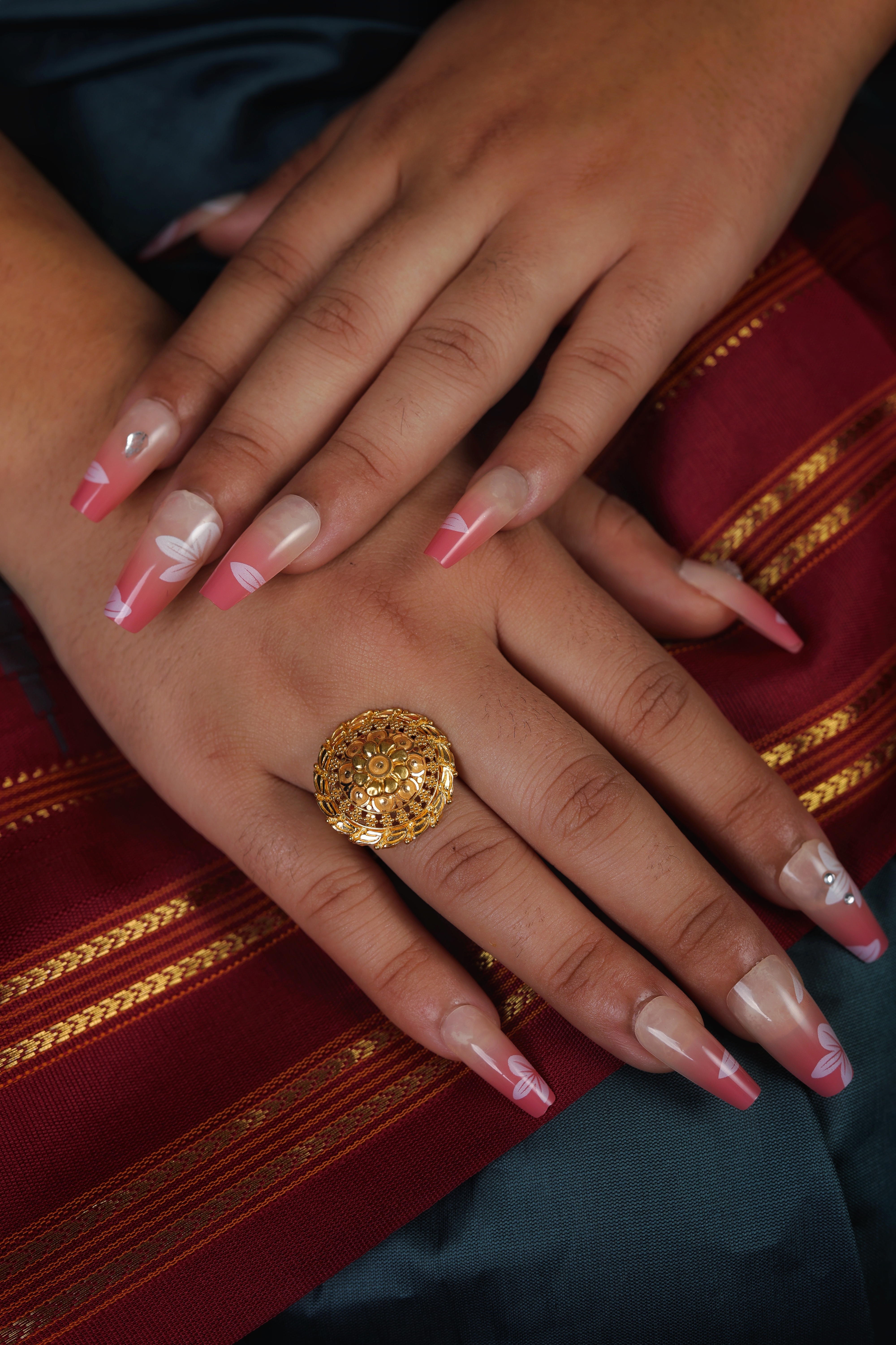 Traditional Dome Cocktail Ring with Intricate Granulation and Floral Motifs