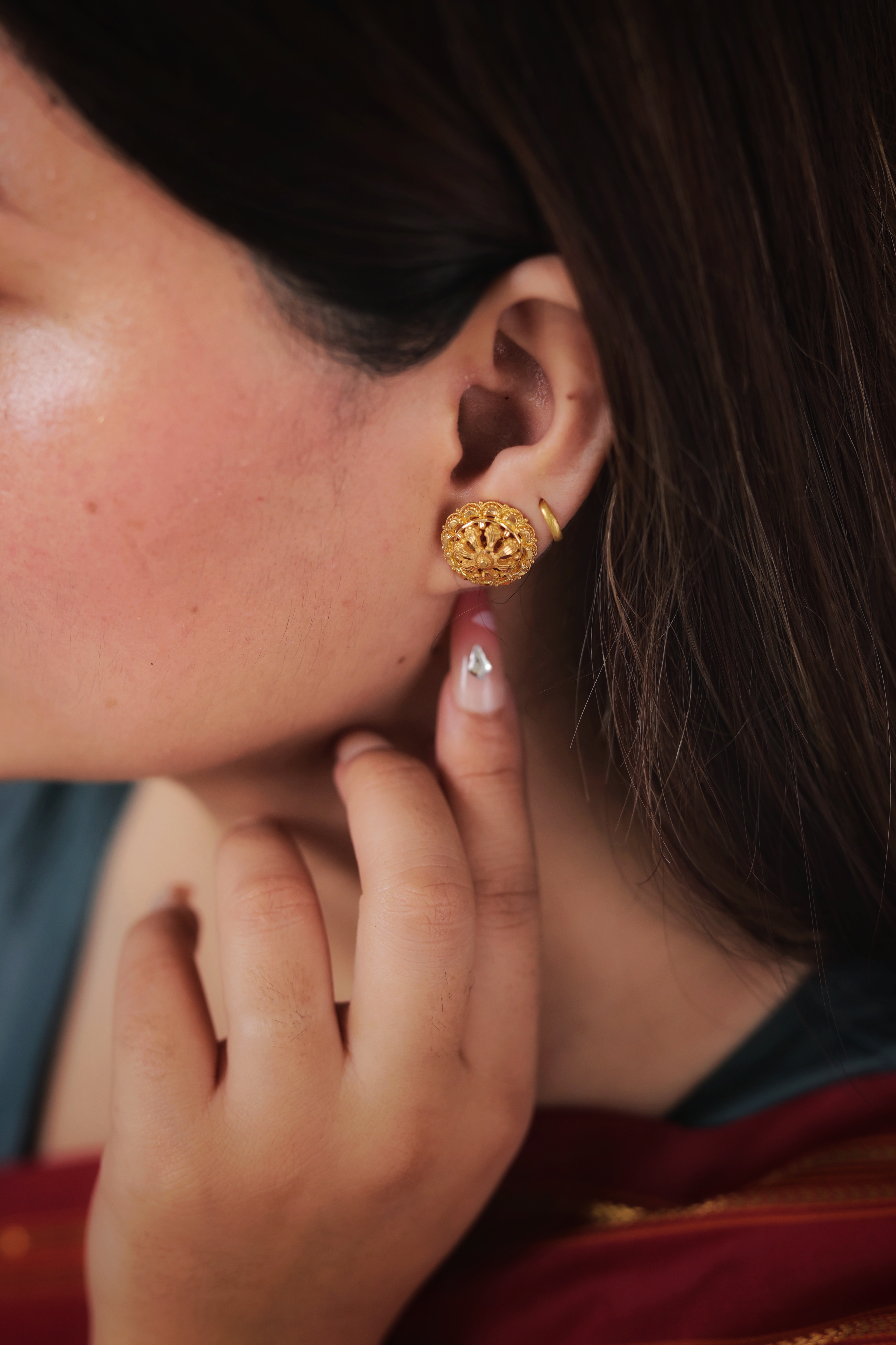 Traditional Dome Gold Stud Earrings with Intricate Openwork