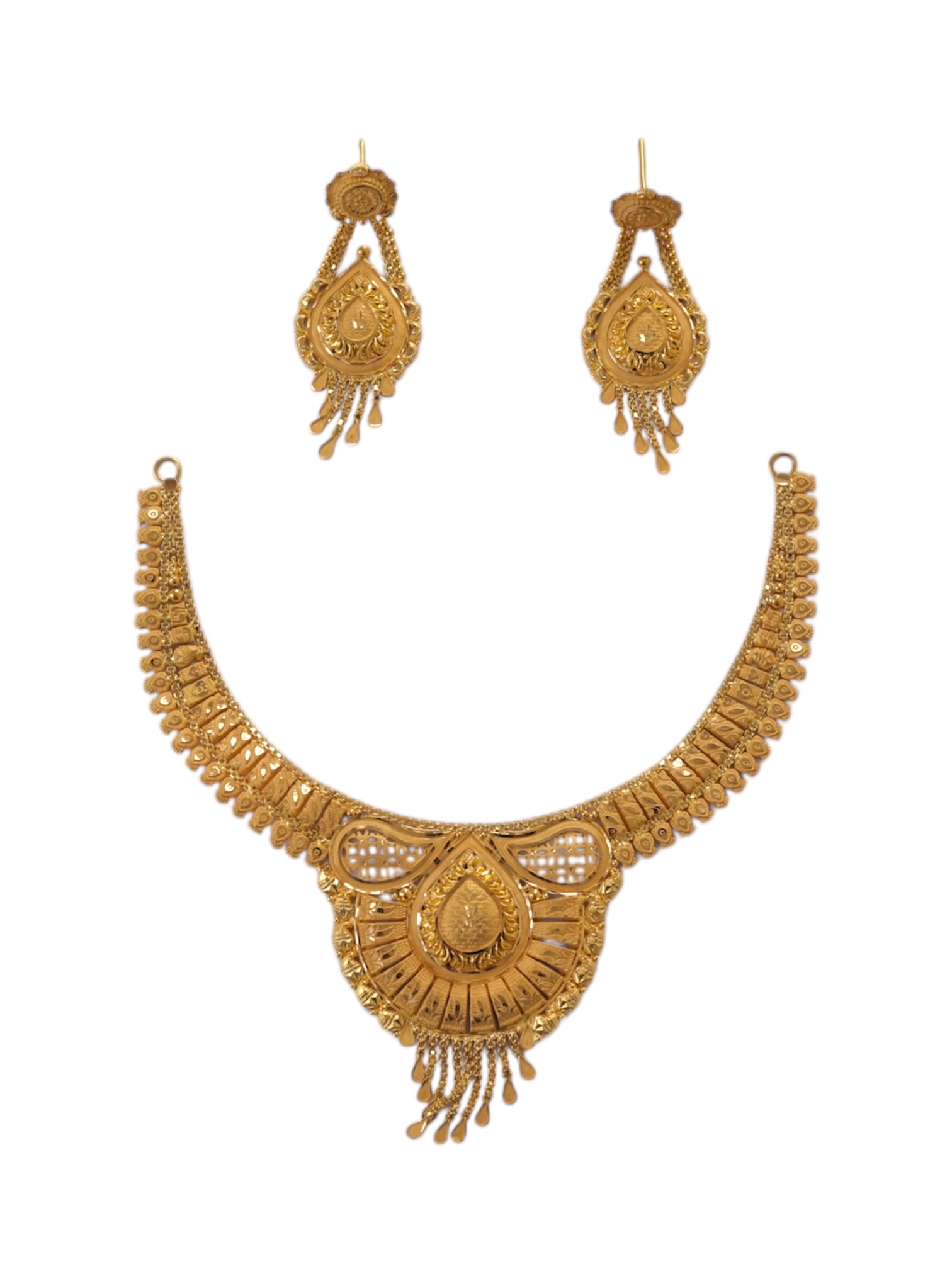 Traditional Ornate Collar Necklace Set with Filigree Drops