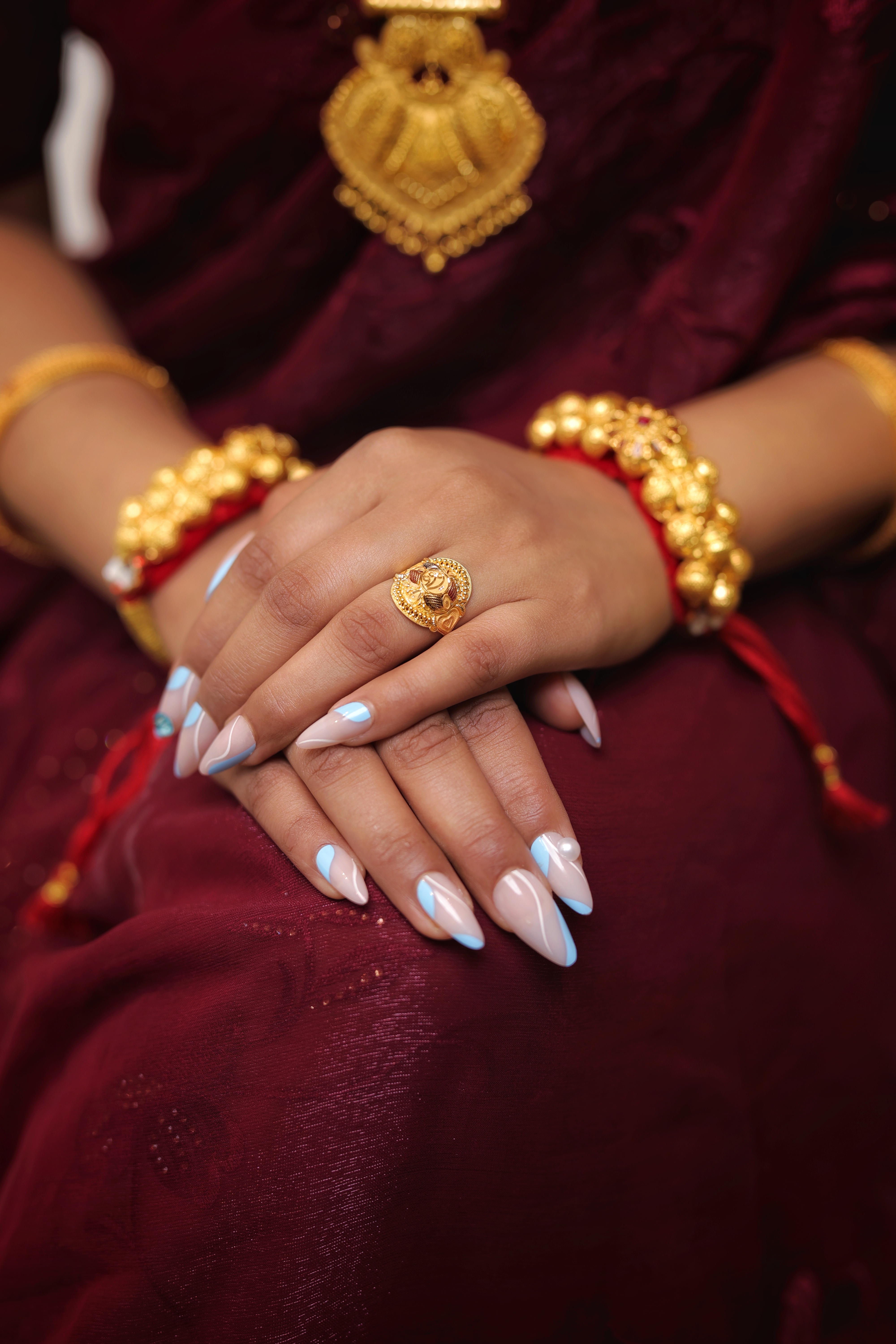 22K Gold Designer Ladies Ring – Intricate Traditional Motif