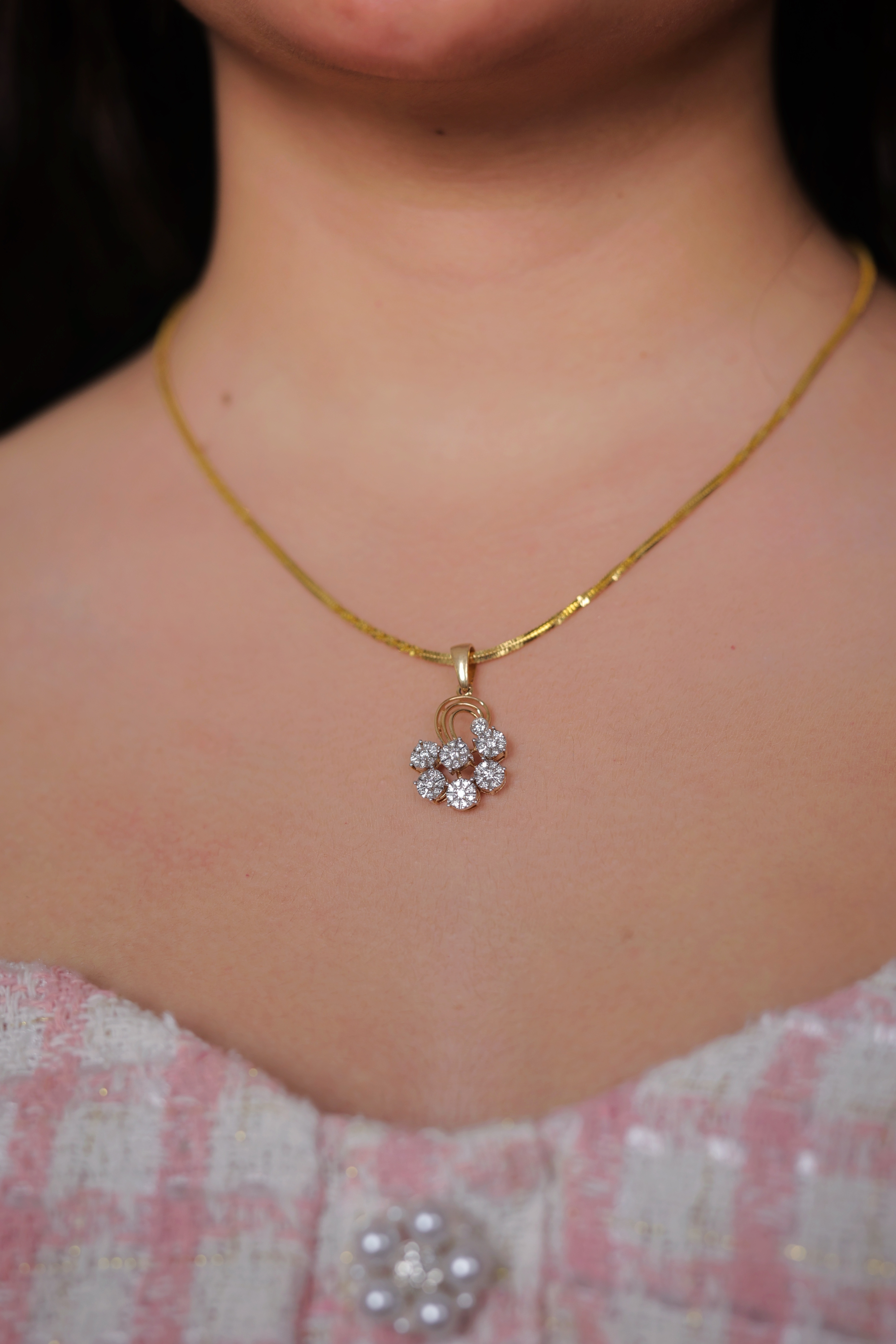 Sparkling Gold Diamond Flower Cluster Pendant