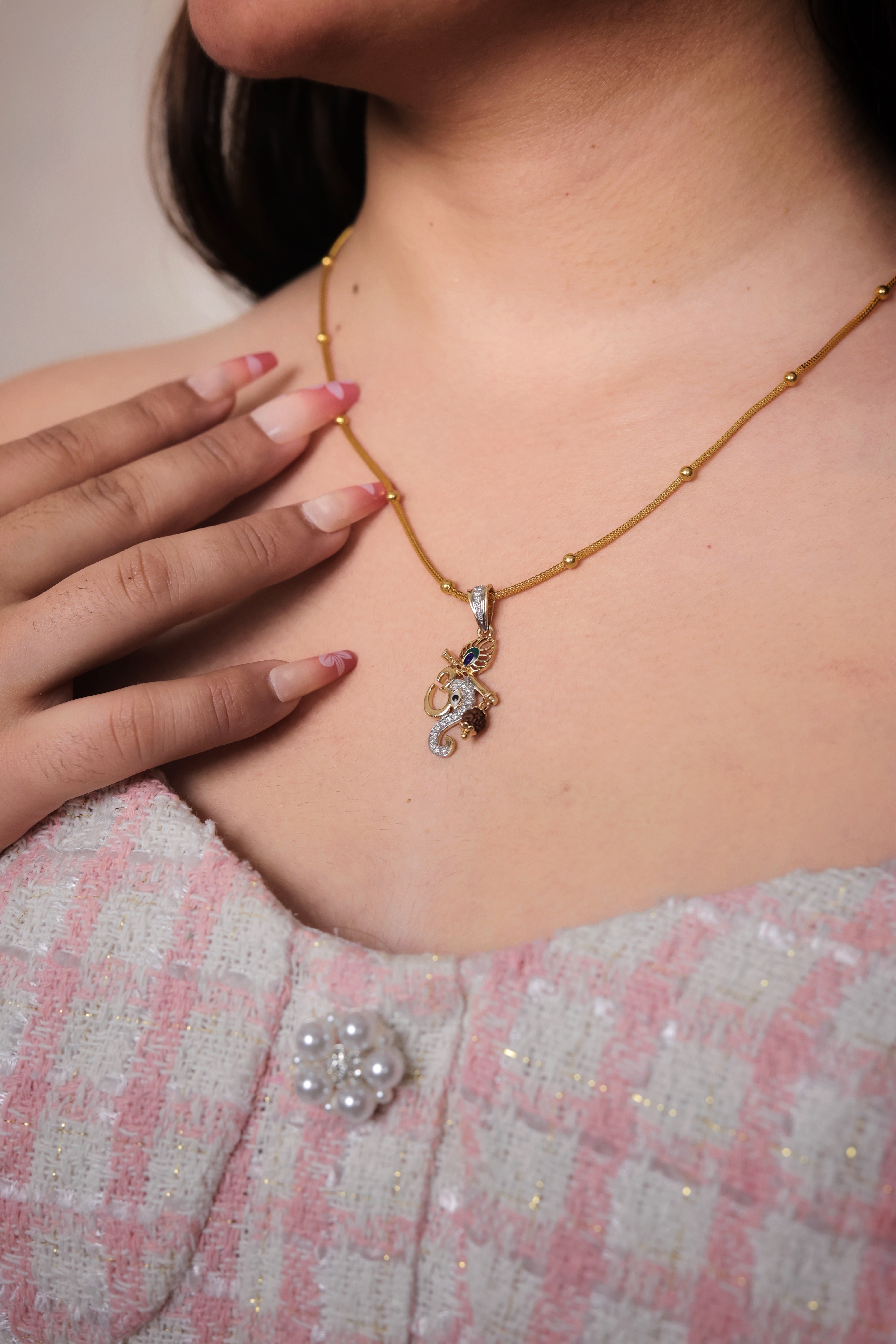 Sparkling Gold Diamond-Accent Flute Player Devotional Pendant