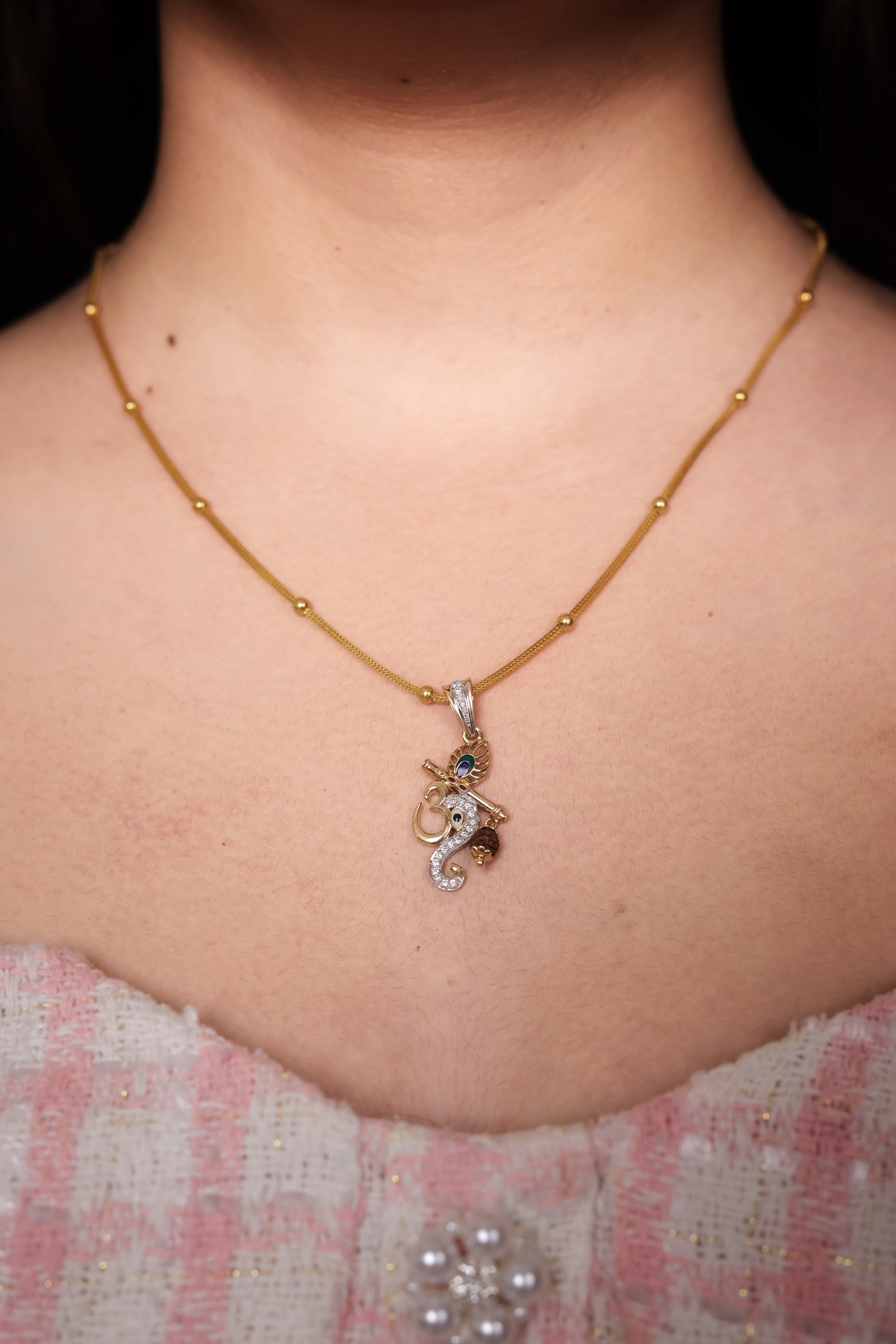 Sparkling Gold Diamond-Accent Flute Player Devotional Pendant