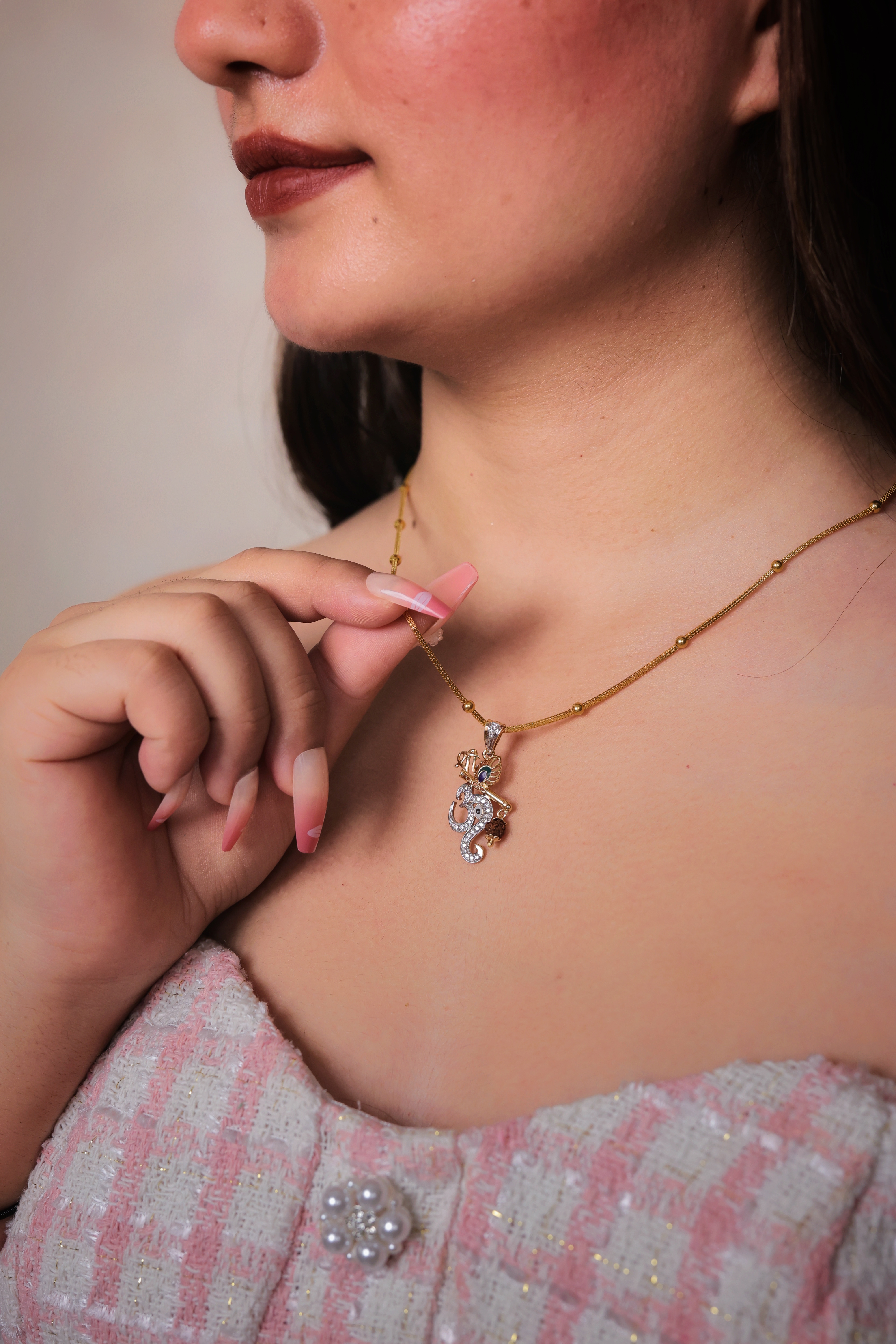 Sparkling Gold Diamond-Accent Stylized Ganesh Pendant