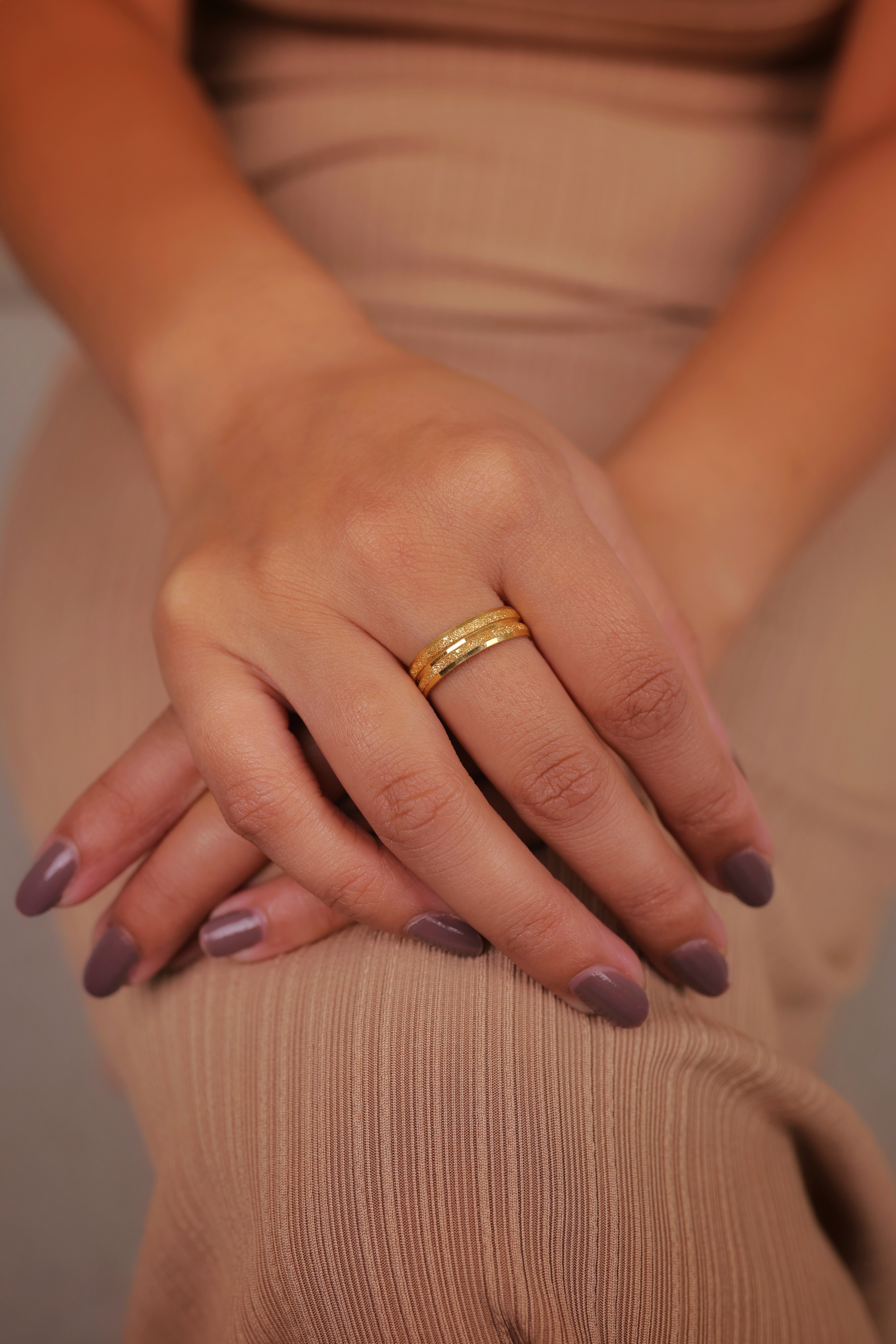 Textured Double-Row Gold Band Ring