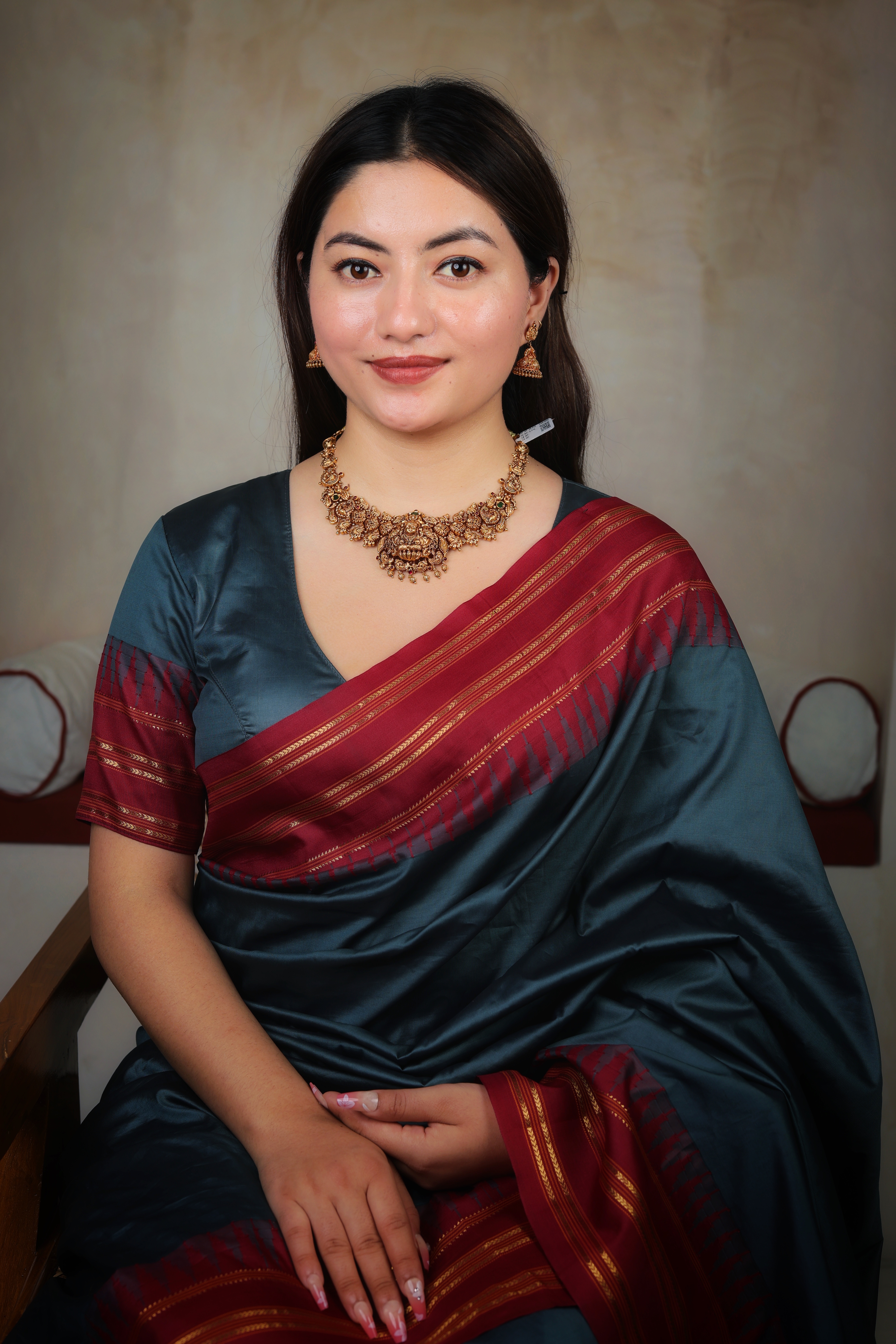 Grand Antique Finish Goddess Lakshmi Temple Jewellery Choker with Gemstone Accents