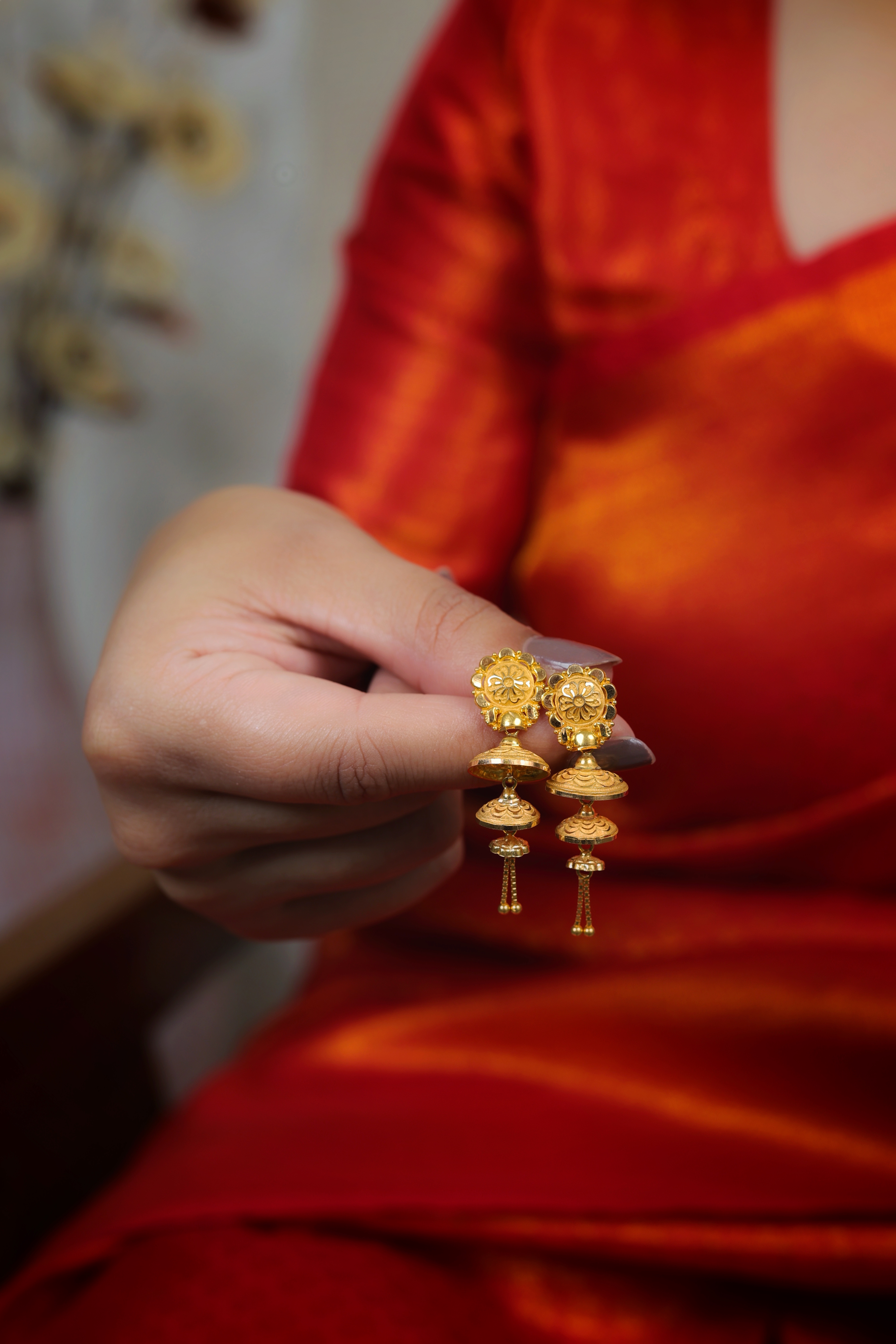 Opulent Triple-Tier Traditional Gold Jhumki Earrings
