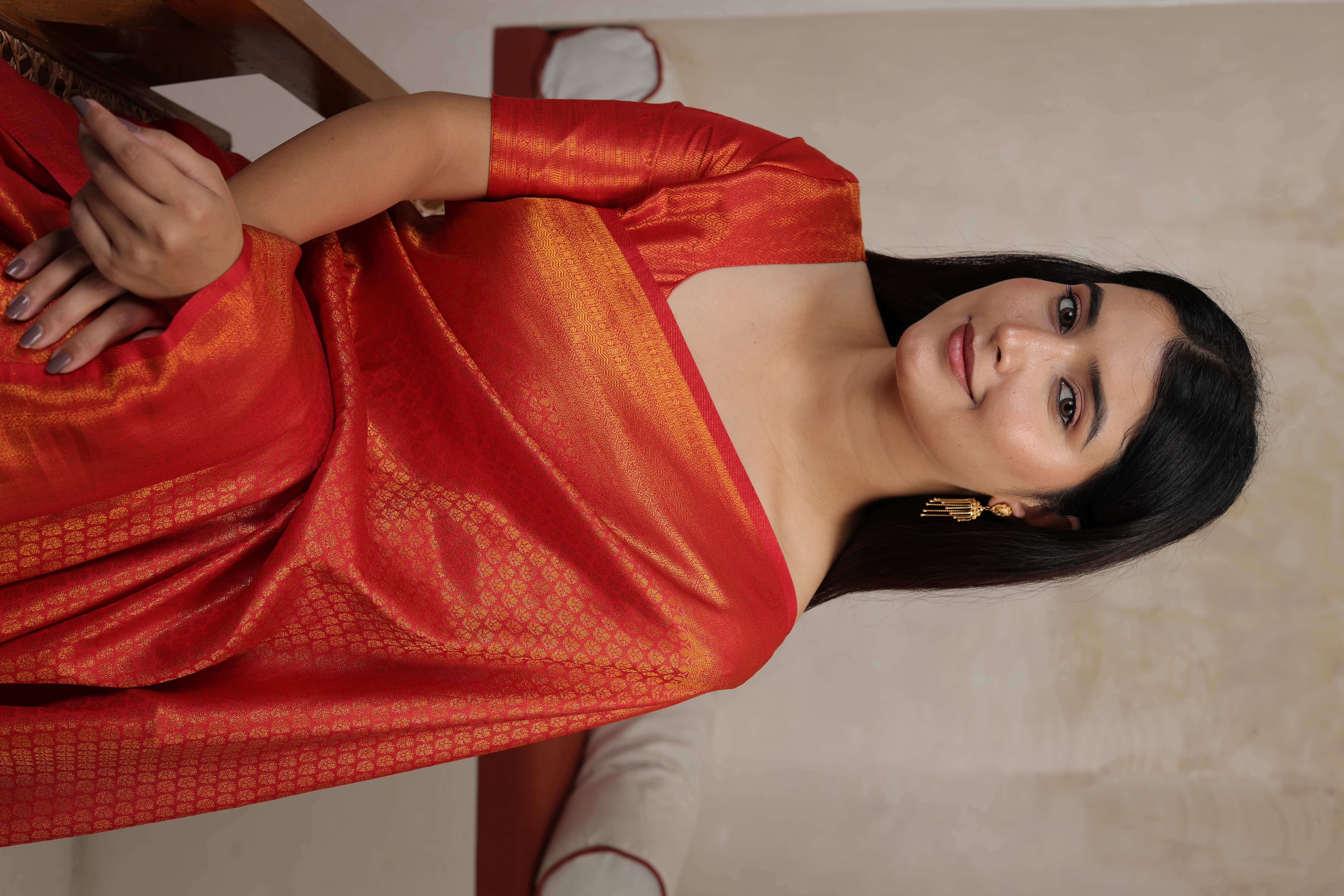 Floral Stud Traditional Gold Jhumki Earrings with Cascading Chain Drop