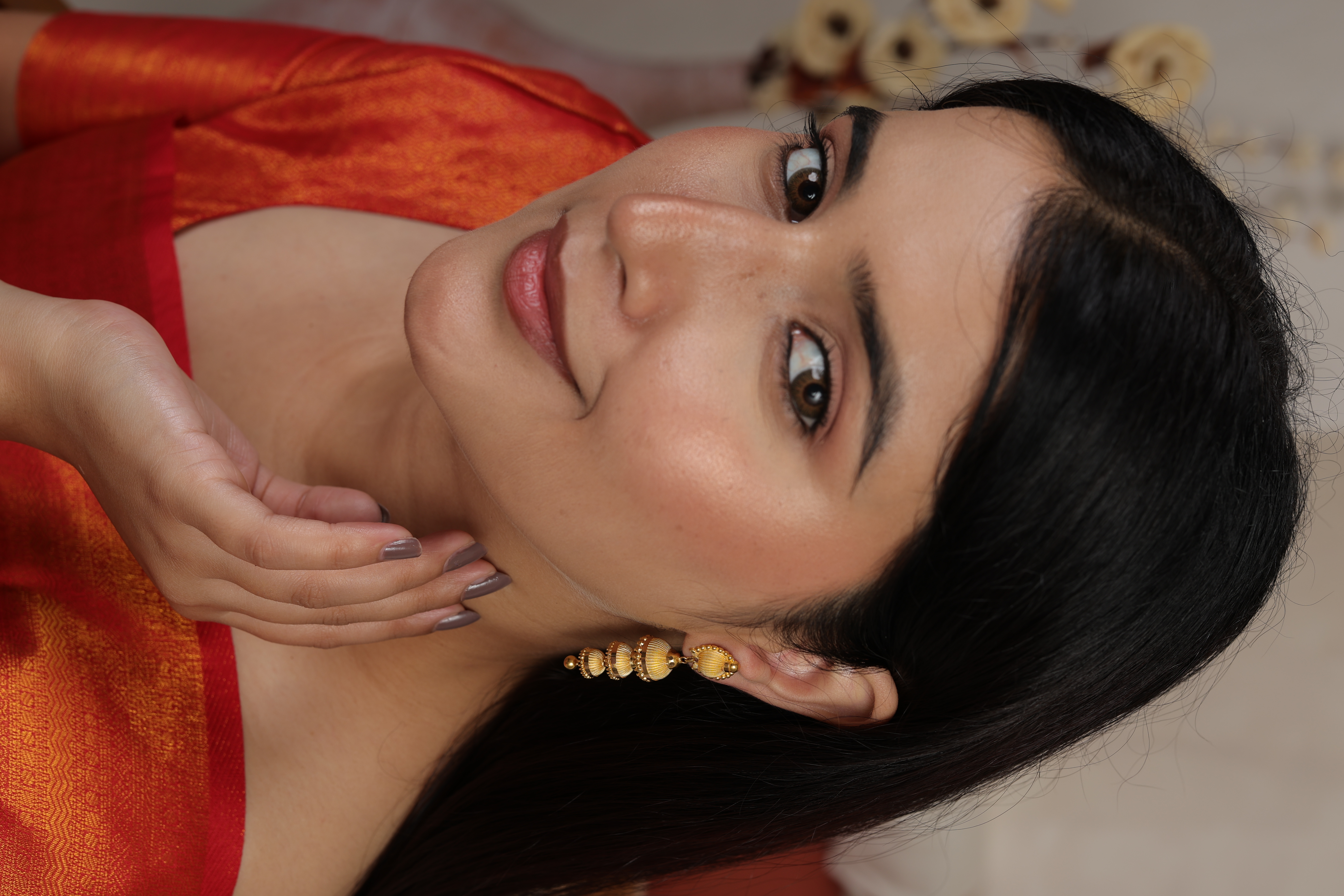 Opulent Triple-Stacked Granulated Gold Jhumki Earrings