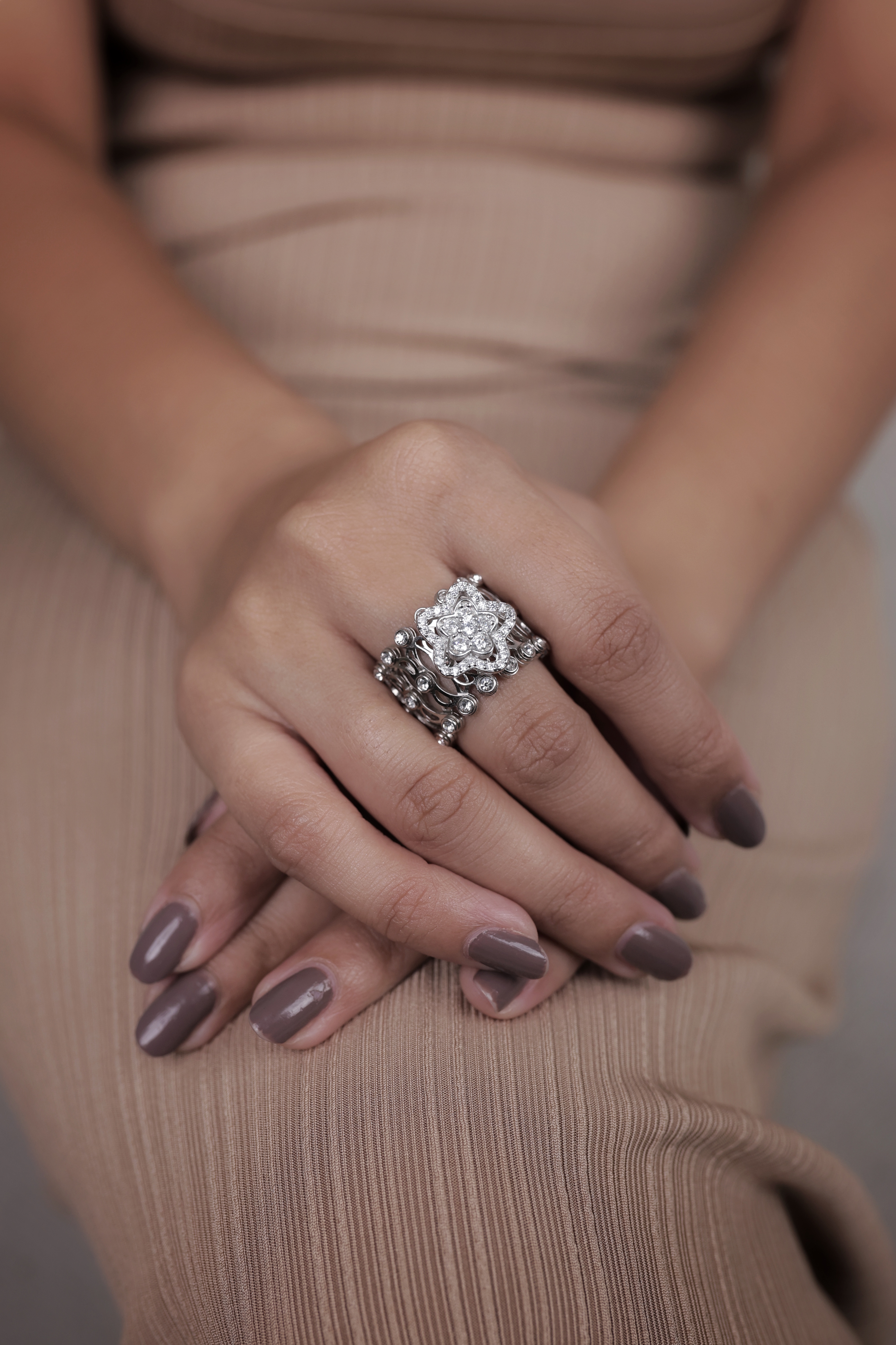 Silver 925 Convertible Bracelet with Floral Ring Design