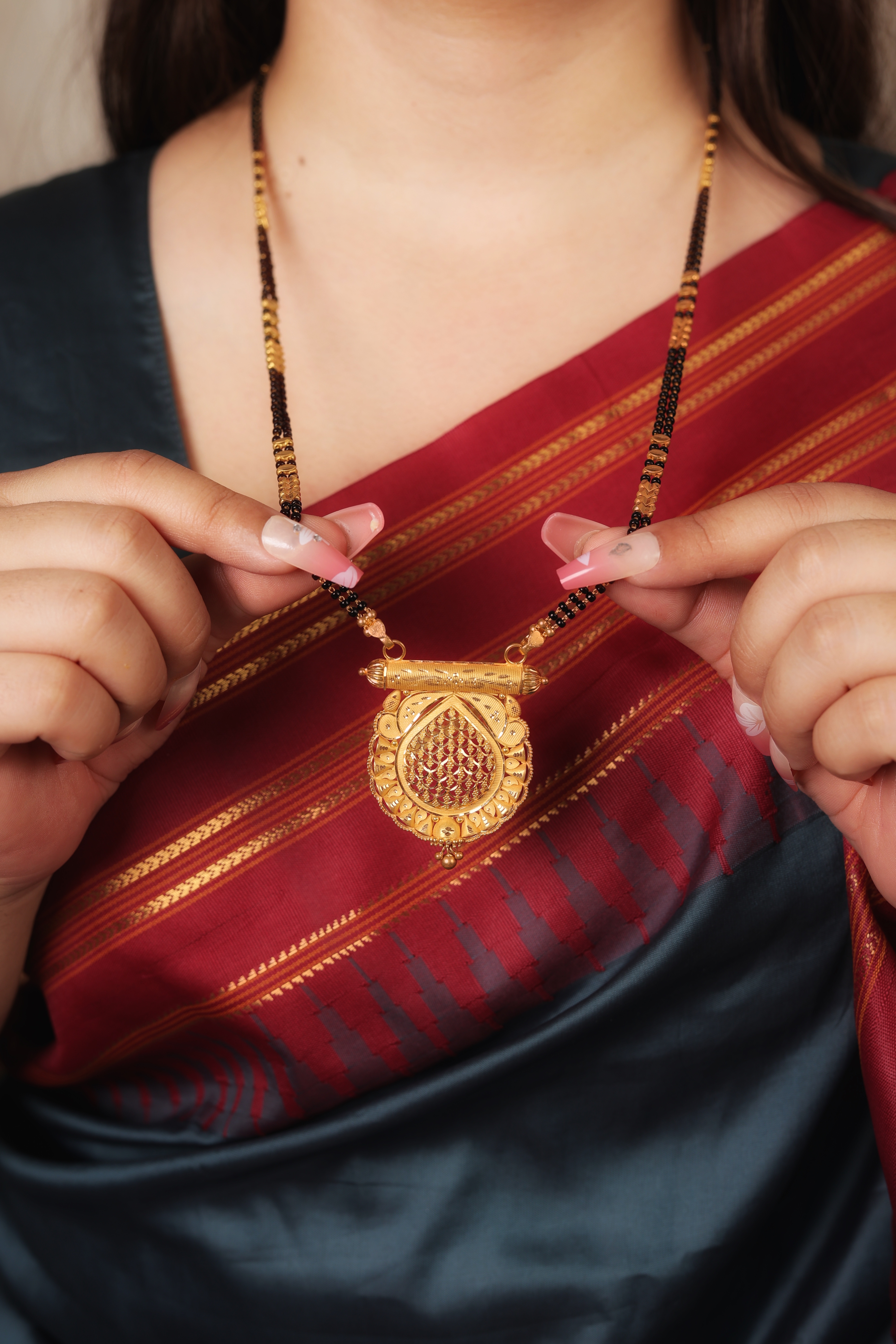 22K Gold Long Mangalsutra with Traditional Ladi & Pendant