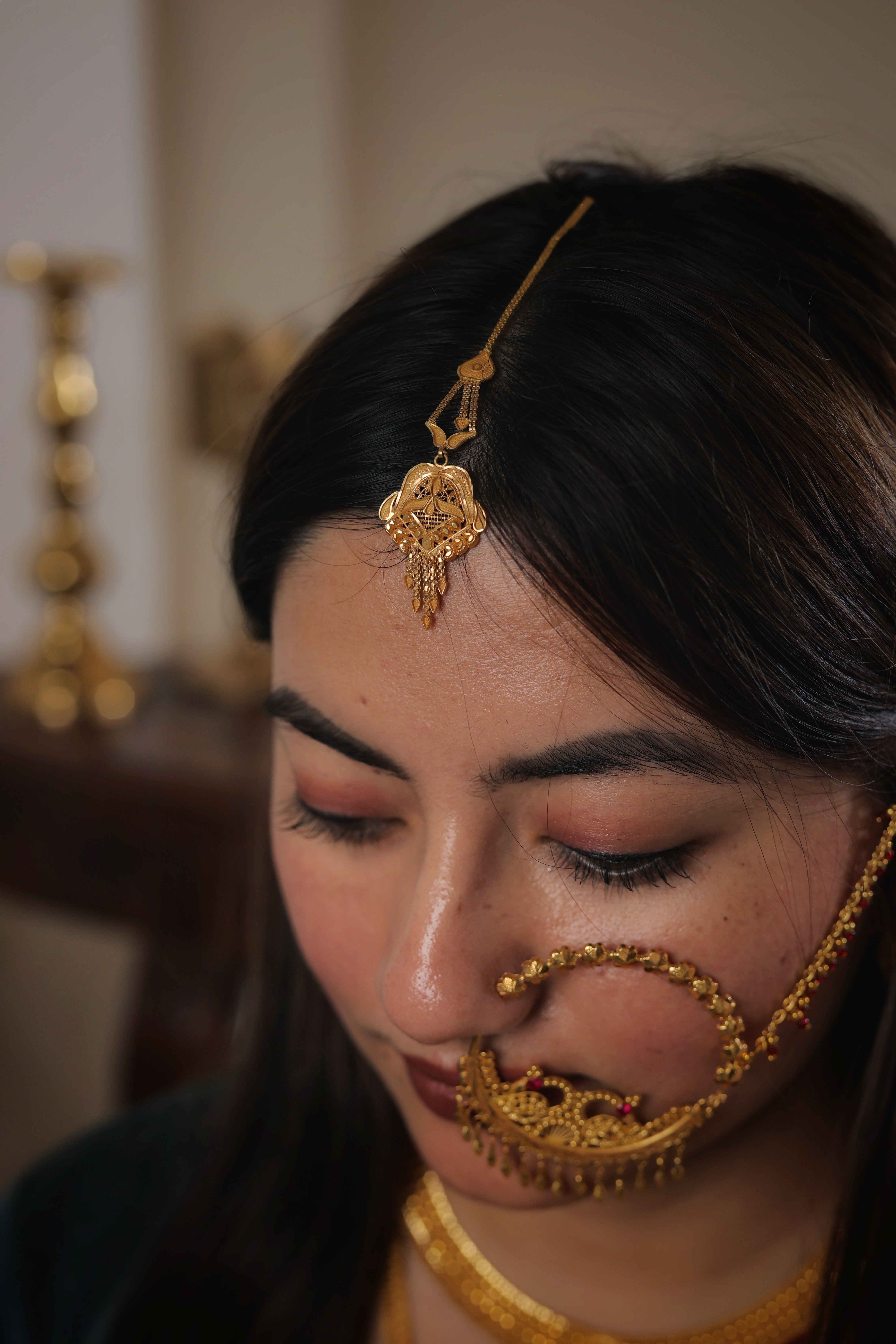 22K Gold Traditional Maang Tikka with Intricate Antique Finish