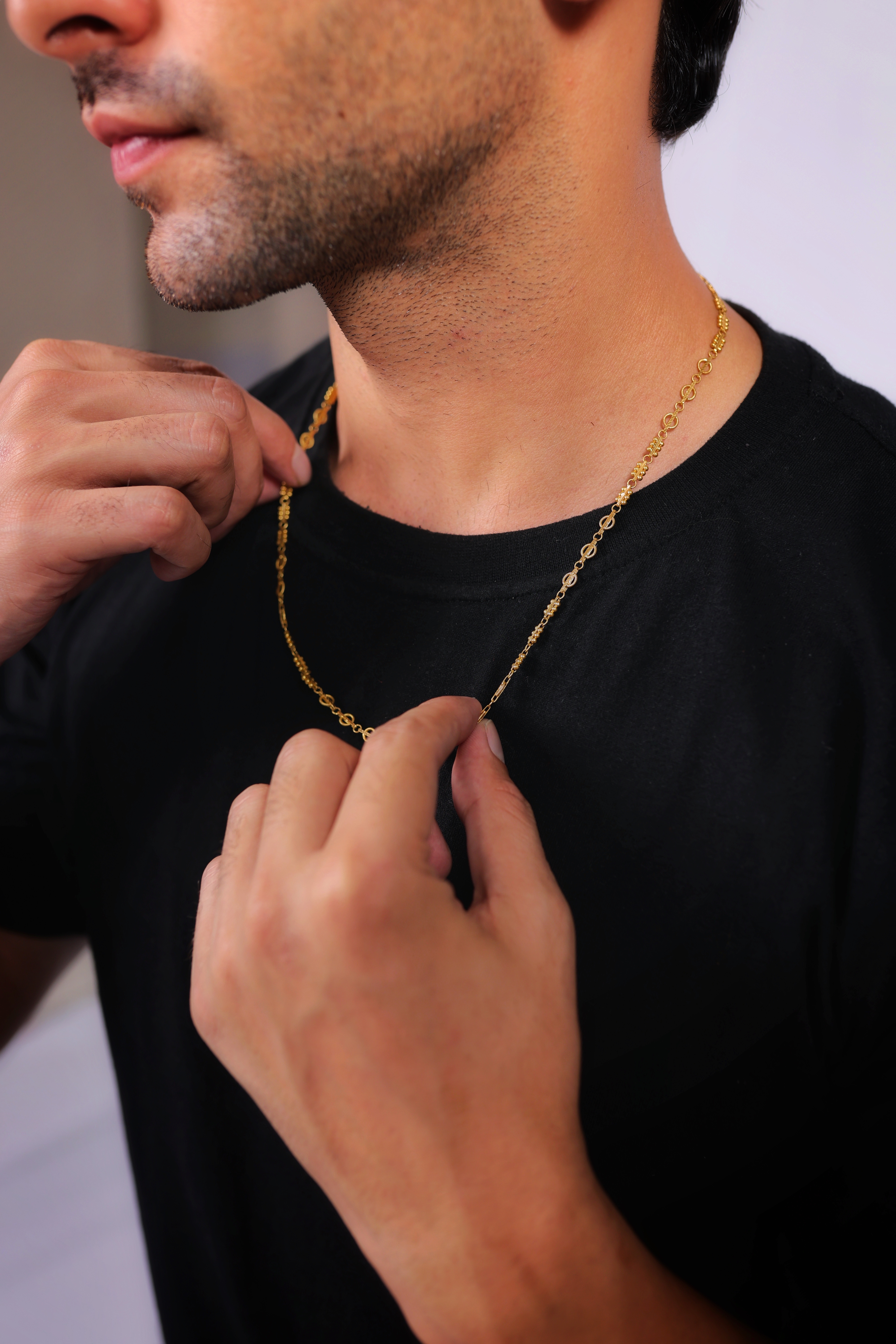 22K Gold Men’s Chain – Classic Beaded Link Design