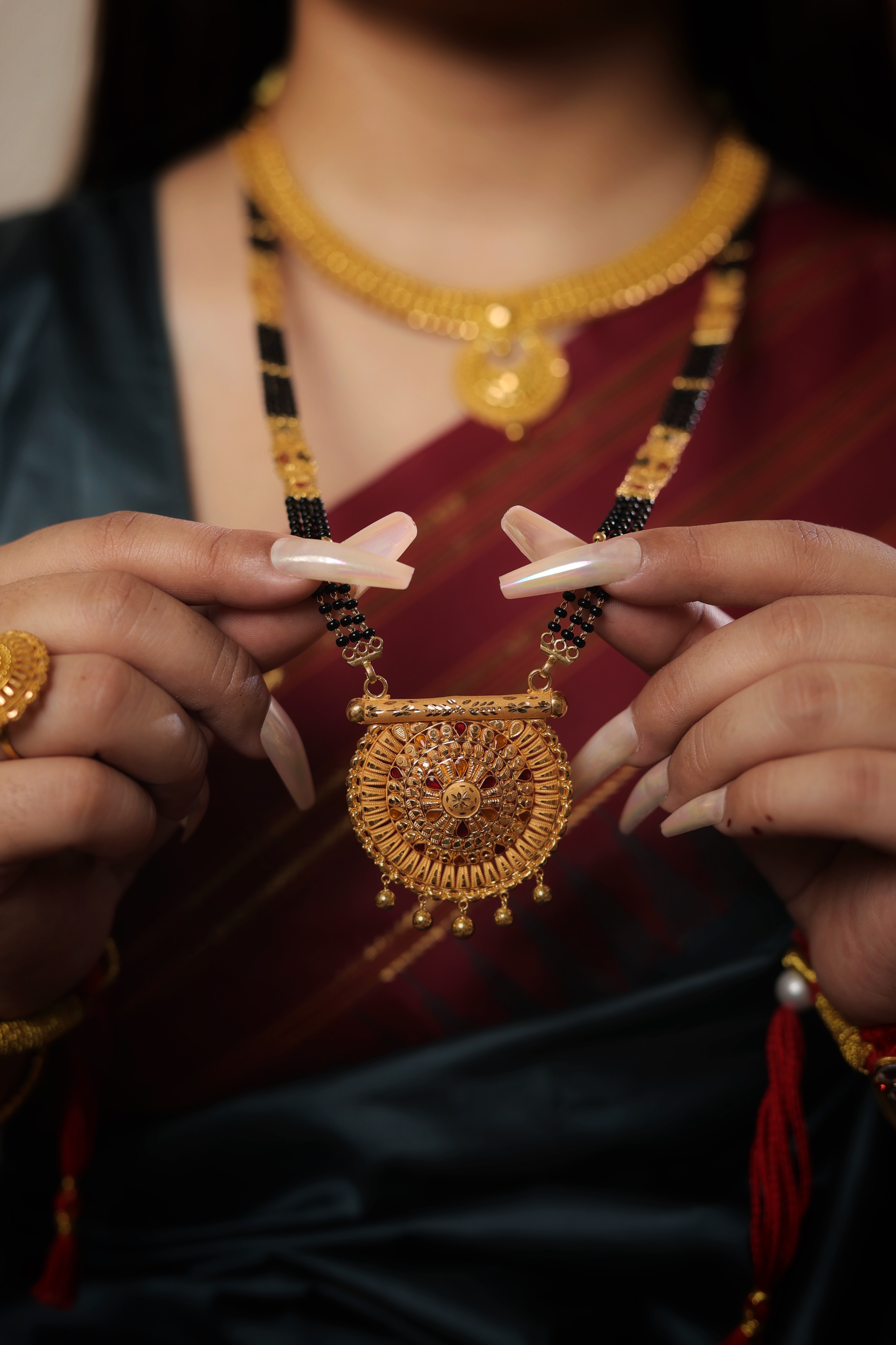 Traditional Gold Rani Haar Ladi with Antique Pendant