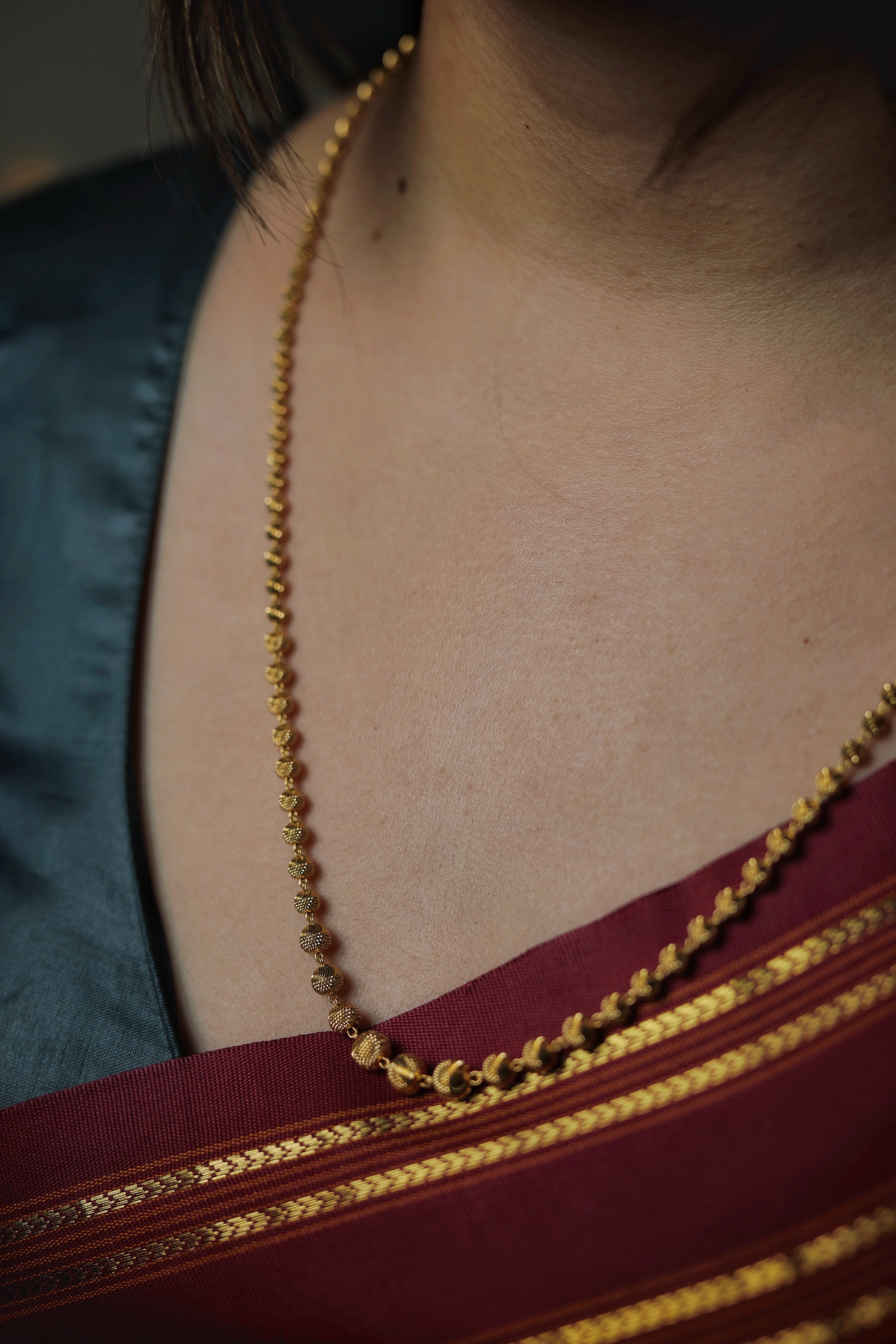 Elegant Women Textured Bead Gold Chain – Classic Designer Beaded Pattern Gold Chain for Women