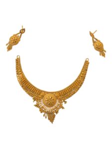 Traditional 22 Carat Gold Haar Necklace Set with Matching Earrings – Intricate Floral Design | Jaishree Jewellers