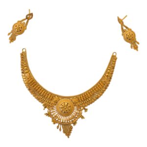 Traditional 22 Carat Gold Haar Necklace Set with Matching Earrings – Intricate Floral Design | Jaishree Jewellers